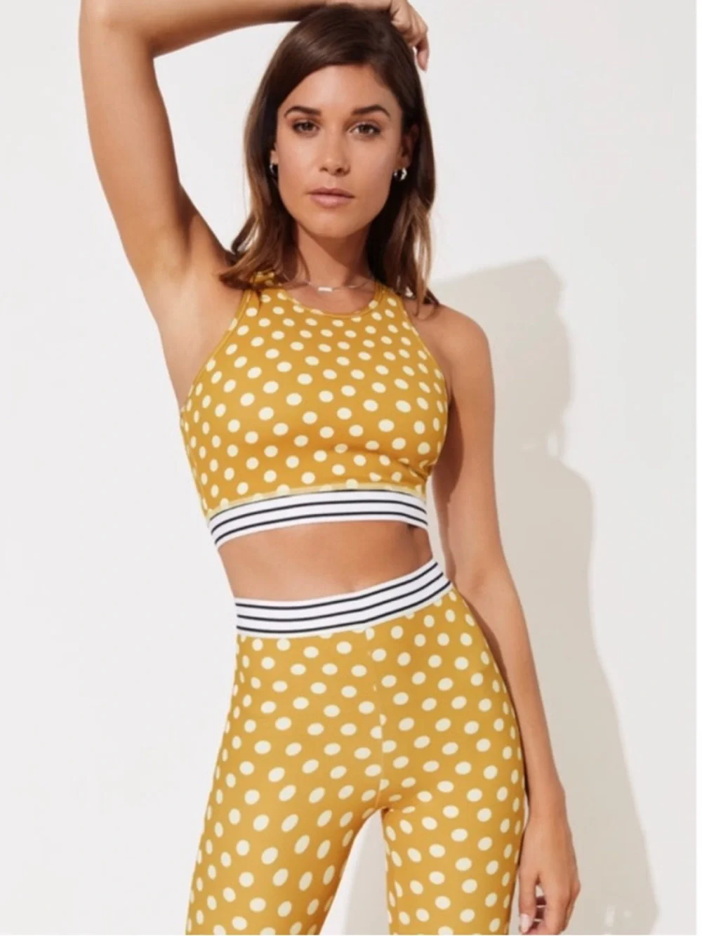 Same Los Angeles Sport Yellow Polka Dot Leggings Sports Bra Set Size Small/ Med